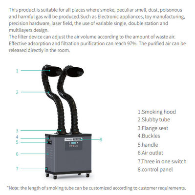 200 DB del extractor 55 del humo del laser de W que suelda con 2 tubos de succión